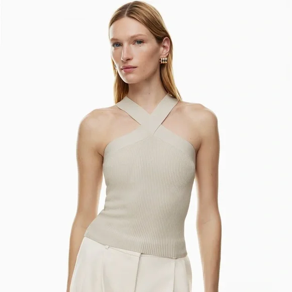 Aritzia Babaton Sculpt Knit Criss Cross Tank Matte Pearl Size Medium - Picture 1 of 8